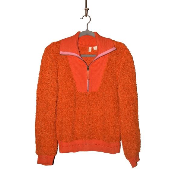 MOTH $128 Anthropologie Orange Boucle Fleece Kiruna Pullover‎ Large - Picture 1 of 4